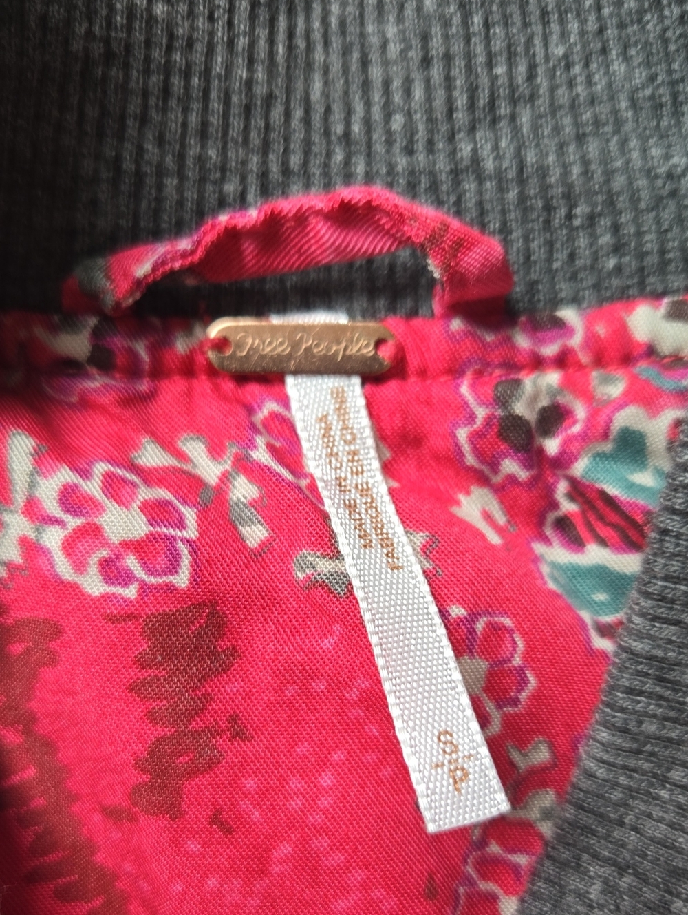 Free People Printed Bomber Jacket, Pink/Grey, Size Small - Picture 2 of 5